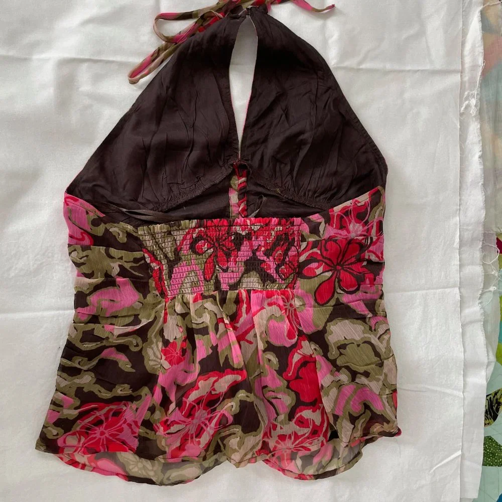 Free People Ruched Halter Floral Tank